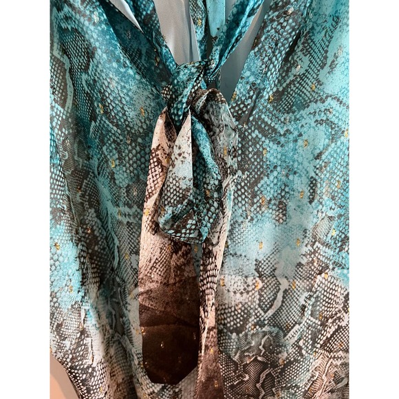 Monograph Pretty Ombre Aqua Brown Gray Bow Back Halter Neck Size 6 - Picture 5 of 7